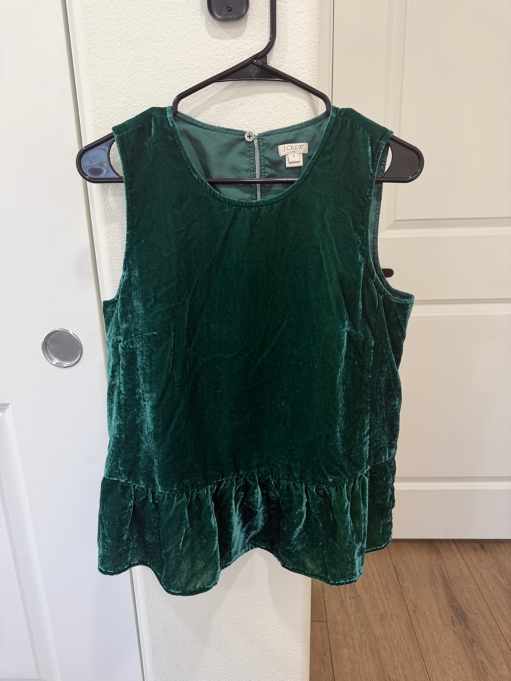 J. Crew Emerald Green Velvet Peplum Sleeveless Top